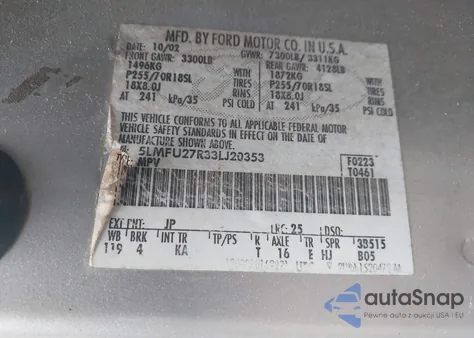 2003 Lincoln Navigator из США, поврежденный, VIN 5LMFU27R33LJ20353